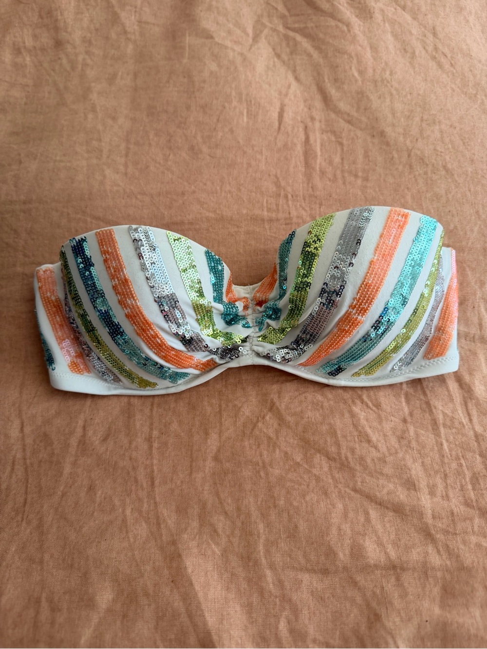 Strapless VS bikini top with striped sequins